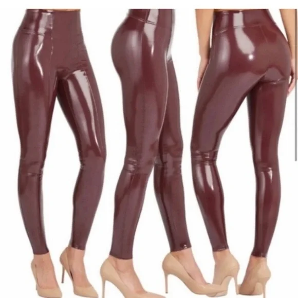 SPANX High-Shine Faux Leather Leggings in Burgundy - Picture 2 of 16